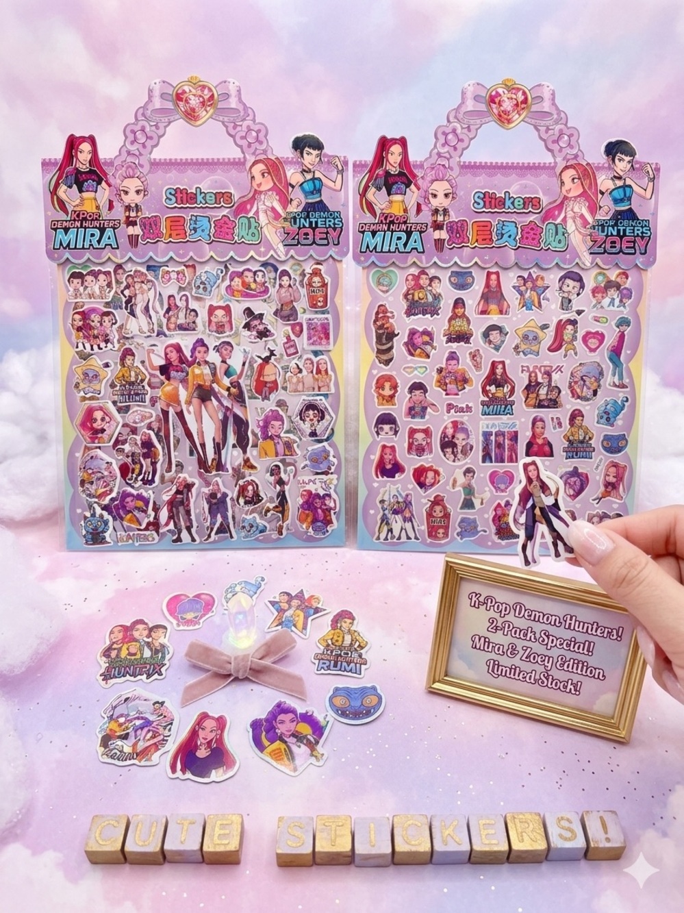 K-Pop Demon Hunters Mira & Zoey Cute Sticker Pack - Pink